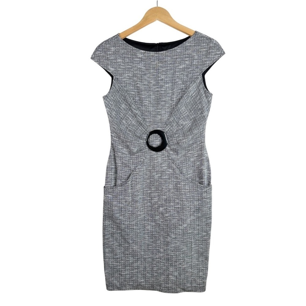 David Meister Womens Grey Tweed Cap Sleeve Sheath Dress Size 6